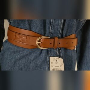 J. Crew Tan Leather Belt with Gold Buckle
